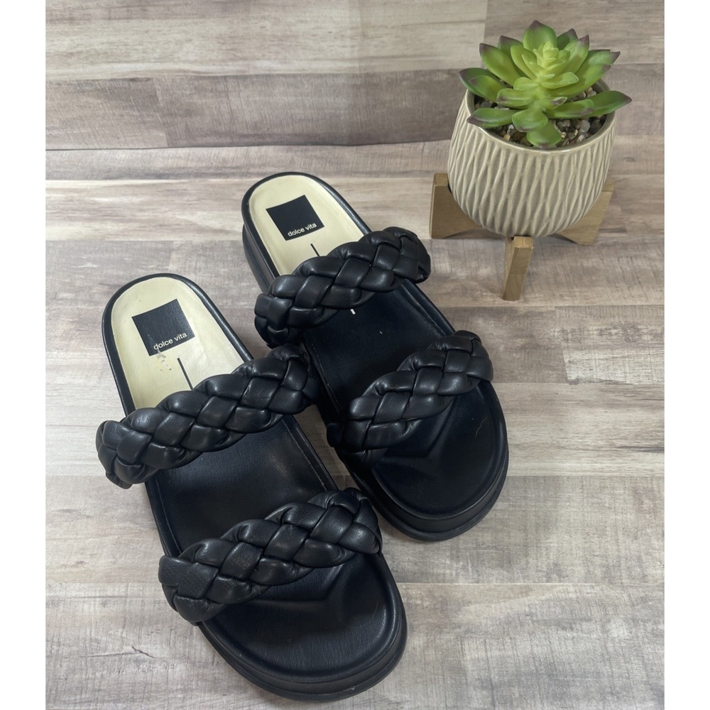 Dolce Vita Women's Slip On Sandal Braided Straps sexy Black 8.5
